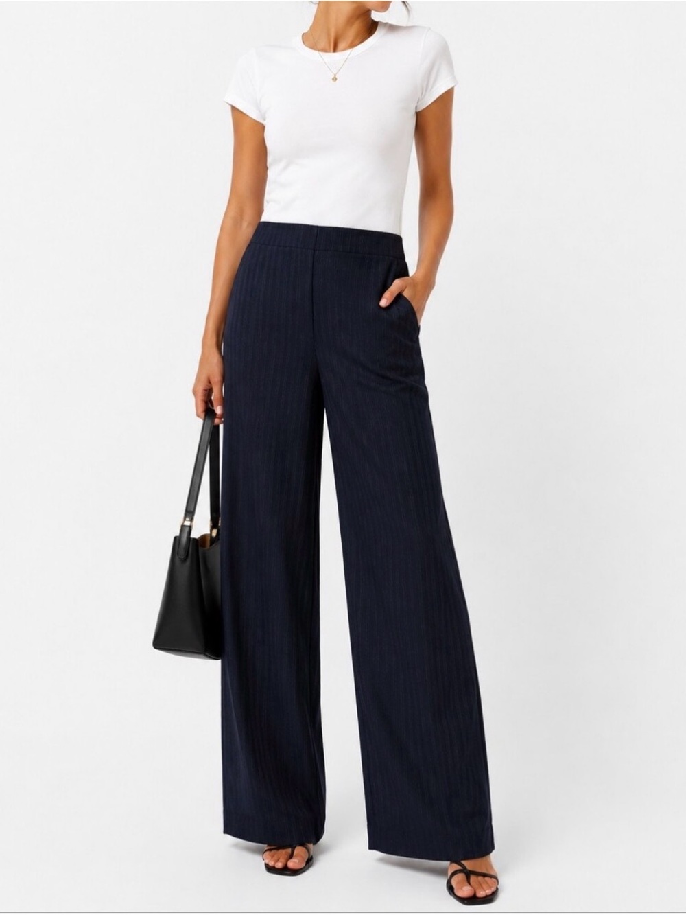 NWT Theory Wide Leg Pant Stripe Knit Trouser Pull On Sz 6
